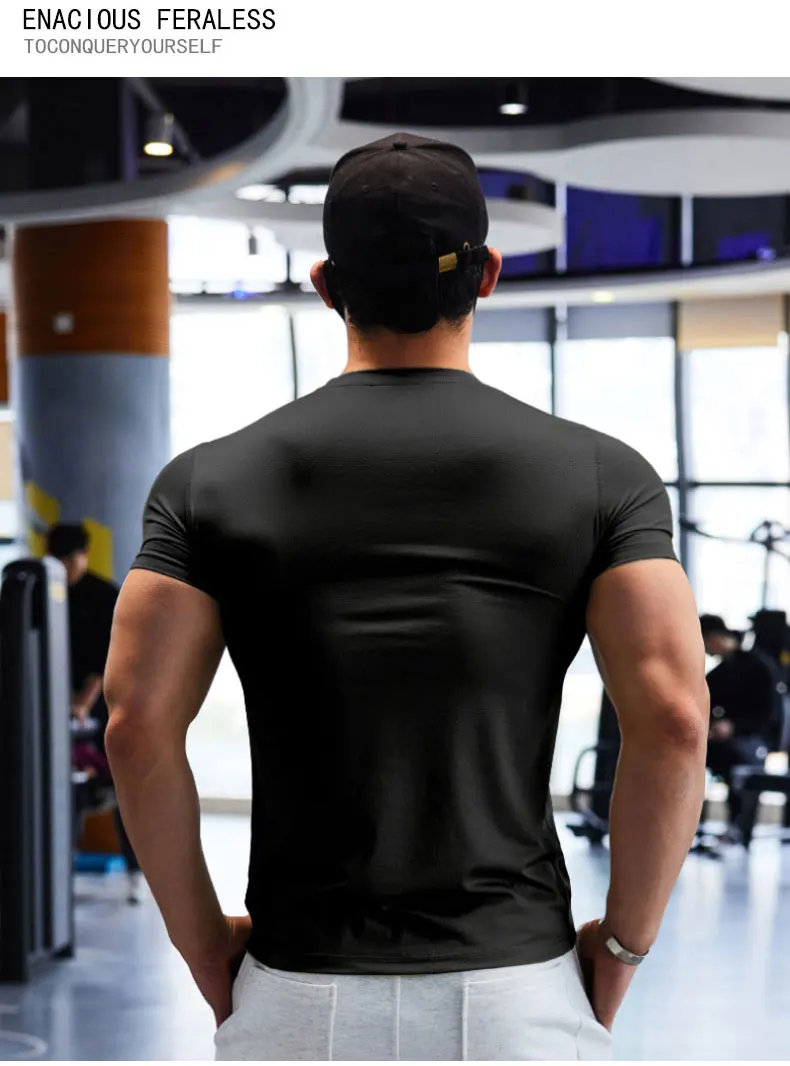 Gym T-shirt Man Plus Size Dry Fit Men's Sports T-shirts Sweatshirt Tops Plain Color Muscle Training Activewear Yoga Clothes Tee