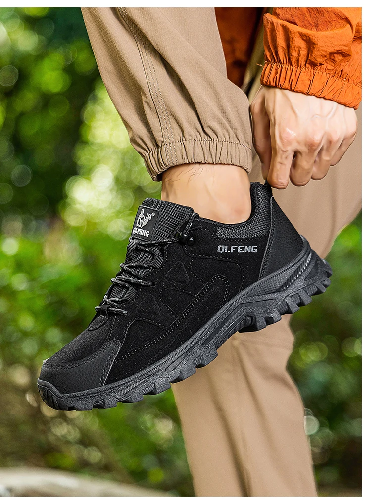 Hiking Shoes Winter Retro Leather Outdoor Off-Road Black Antiskid Trail Running Footwear Mens Low Top Spring Mountain Sneakers
