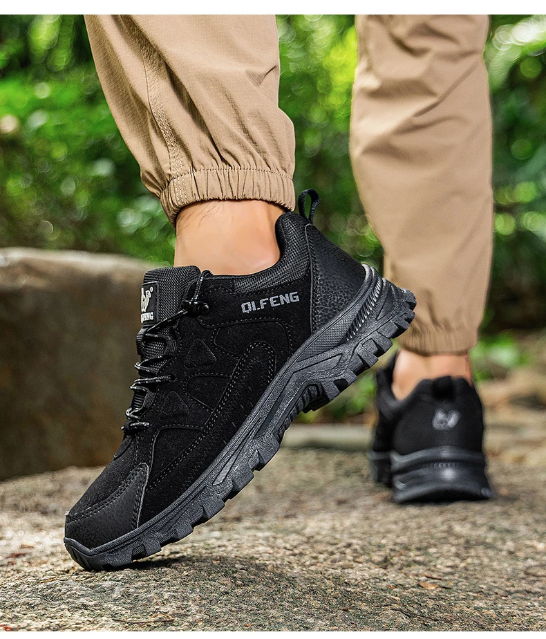 Hiking Shoes Winter Retro Leather Outdoor Off-Road Black Antiskid Trail Running Footwear Mens Low Top Spring Mountain Sneakers