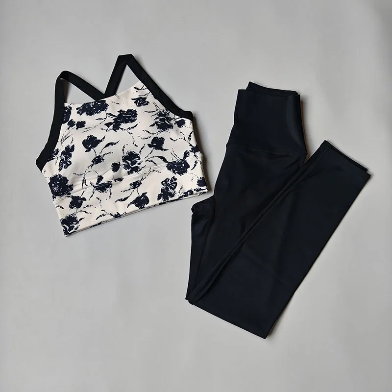 2PCS Yoga Suit Tracksuit Sports Bra High Waist Leggings Shorts Outfit Gym Set Fitness Workout Clothes Push Up Sportswear Suit