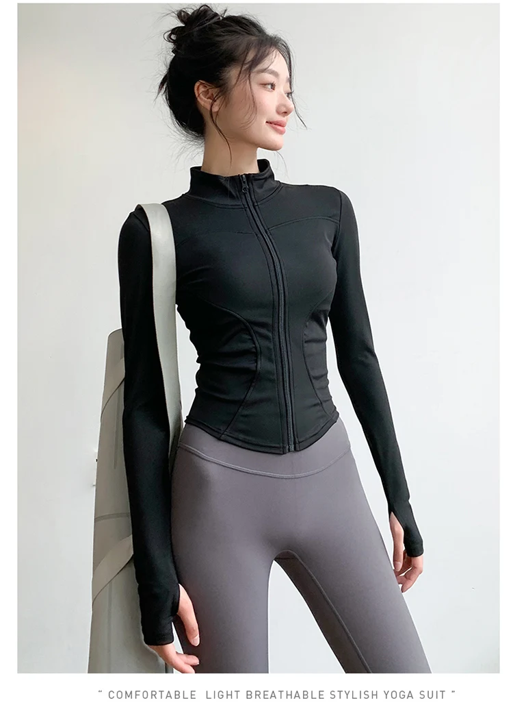 Long Sleeve Sports Jacket Women Zip Fitness Yoga Shirt Winter Warm Gym Top Activewear Running Coats Workout Clothes For Cycling