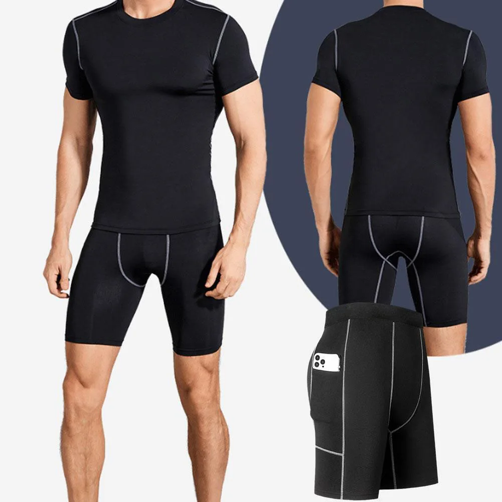 Men‘s Compression Short Pants Elastic Quick Dry Running Fitness Shorts With Pocket Big Size Black Tight Gym Training Pants