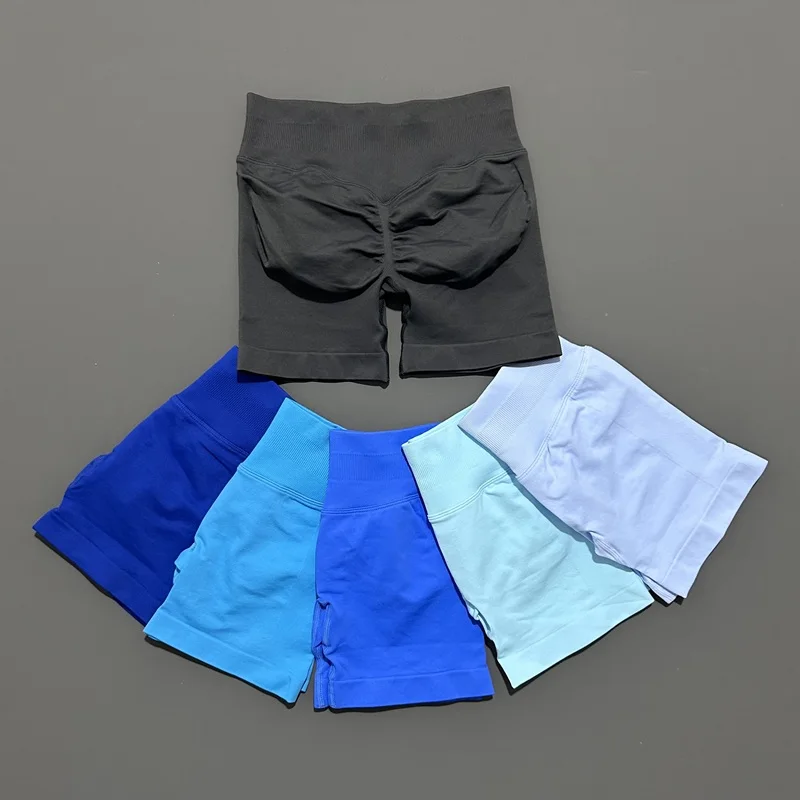 Histello Sports Shorts 4.5" Women Seamless Yoga Leggings Low Waist Scrunch Bum Tights Running Fitness Short Workout Gym Shorts