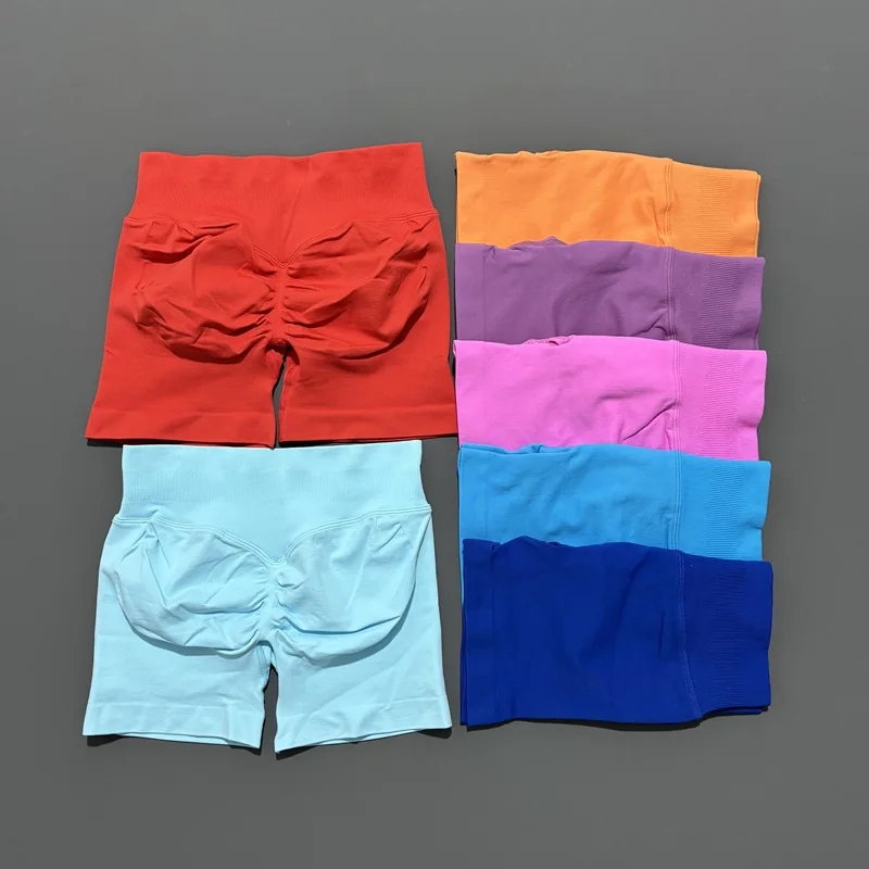 Histello Sports Shorts 4.5" Women Seamless Yoga Leggings Low Waist Scrunch Bum Tights Running Fitness Short Workout Gym Shorts