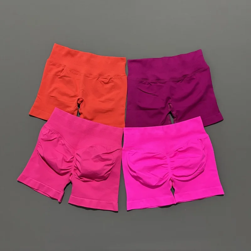 Histello Sports Shorts 4.5" Women Seamless Yoga Leggings Low Waist Scrunch Bum Tights Running Fitness Short Workout Gym Shorts