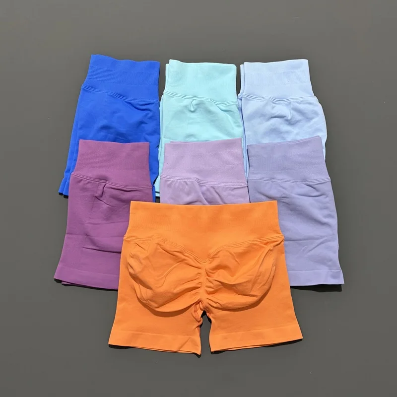 Histello Sports Shorts 4.5" Women Seamless Yoga Leggings Low Waist Scrunch Bum Tights Running Fitness Short Workout Gym Shorts