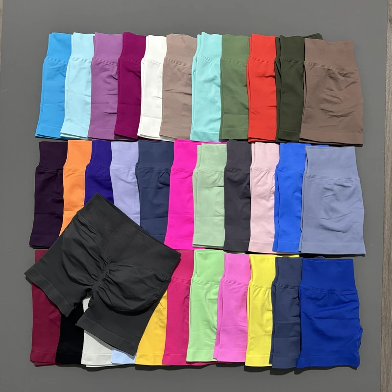 Histello Sports Shorts 4.5" Women Seamless Yoga Leggings Low Waist Scrunch Bum Tights Running Fitness Short Workout Gym Shorts