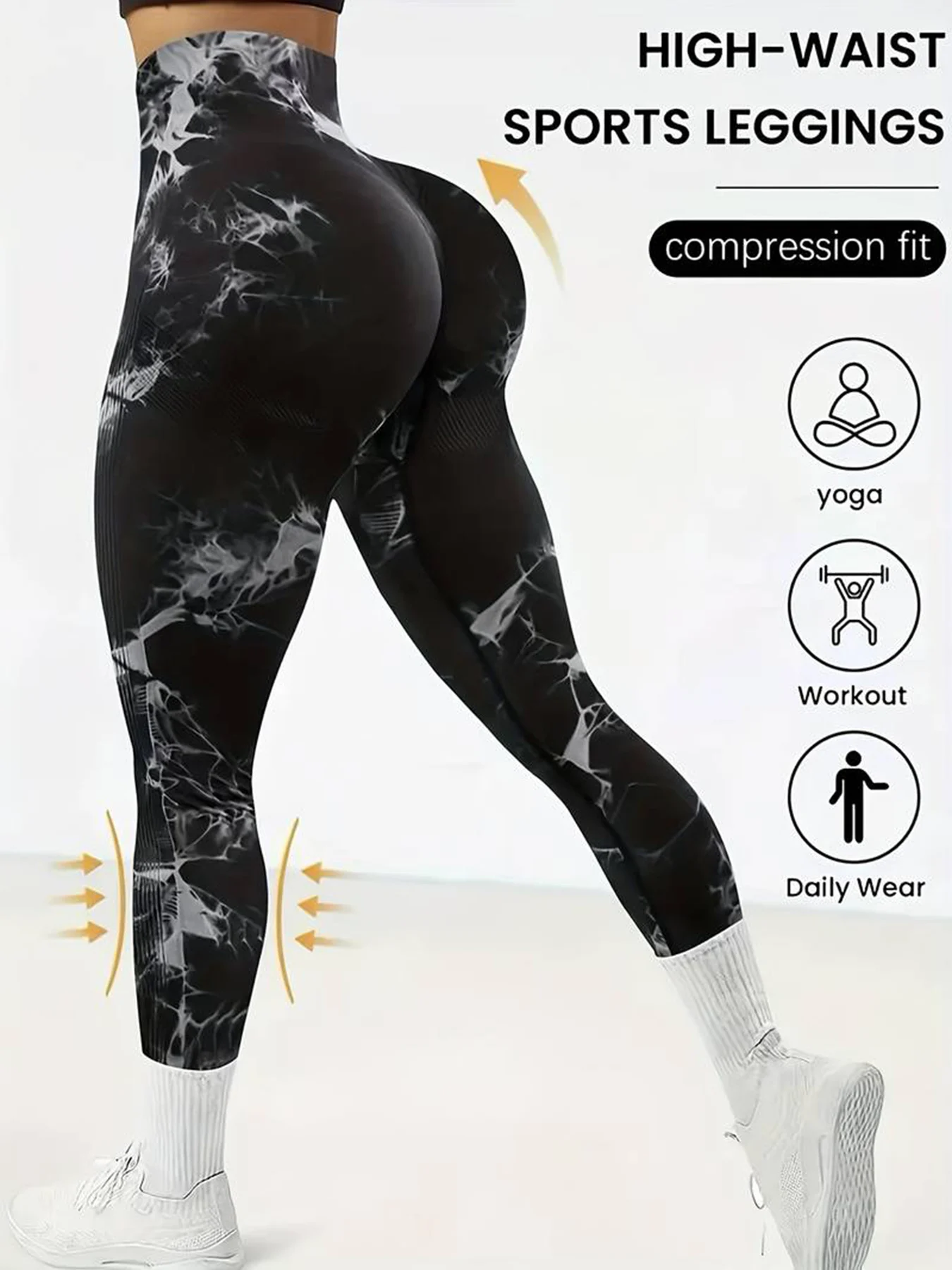 CZGUKE 2-Piece Women's Tie Dye Pants Sports Leggings Seamless High Waisted Push Ups Women's Fitness and Exercise Clothes