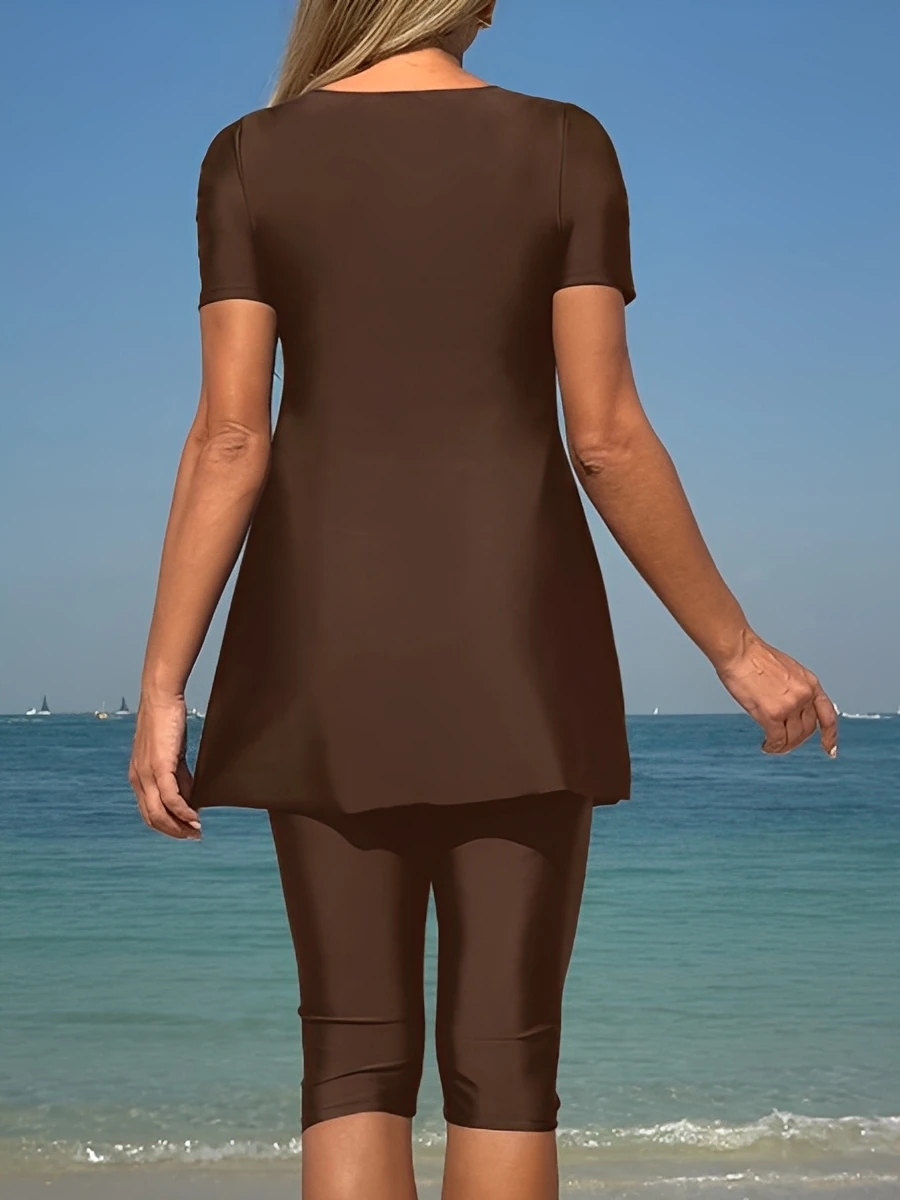 2026 Long Knee Swimwear Female Tankini Two Pieces Swimsuit Women Beach Dress Solid Bathers Bathing Swimming Swim Suit Beachwear