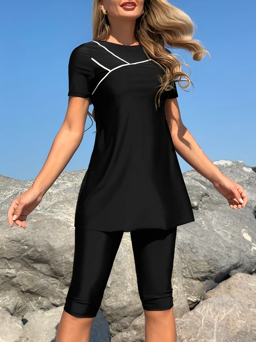 2026 Long Knee Swimwear Female Tankini Two Pieces Swimsuit Women Beach Dress Solid Bathers Bathing Swimming Swim Suit Beachwear