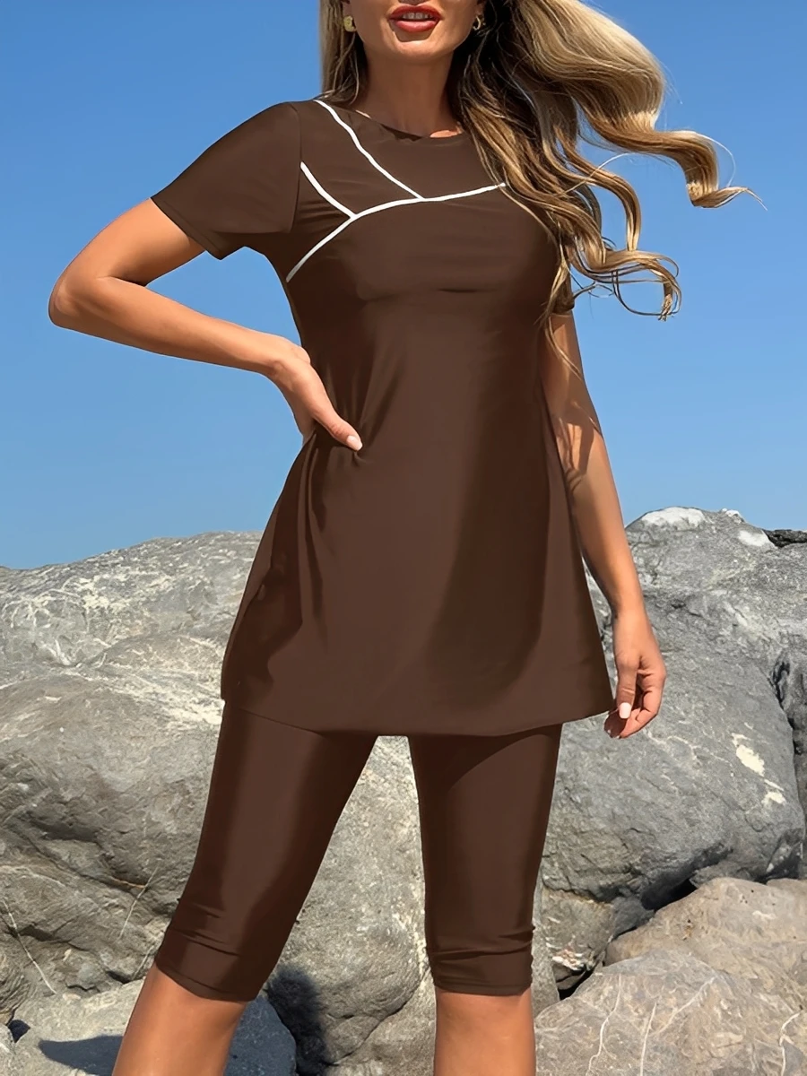 2026 Long Knee Swimwear Female Tankini Two Pieces Swimsuit Women Beach Dress Solid Bathers Bathing Swimming Swim Suit Beachwear