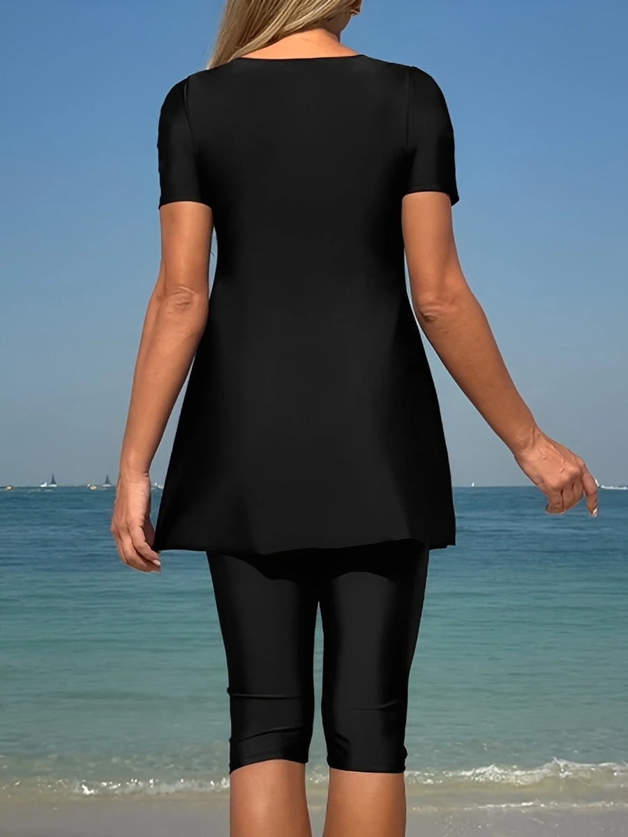 2026 Long Knee Swimwear Female Tankini Two Pieces Swimsuit Women Beach Dress Solid Bathers Bathing Swimming Swim Suit Beachwear
