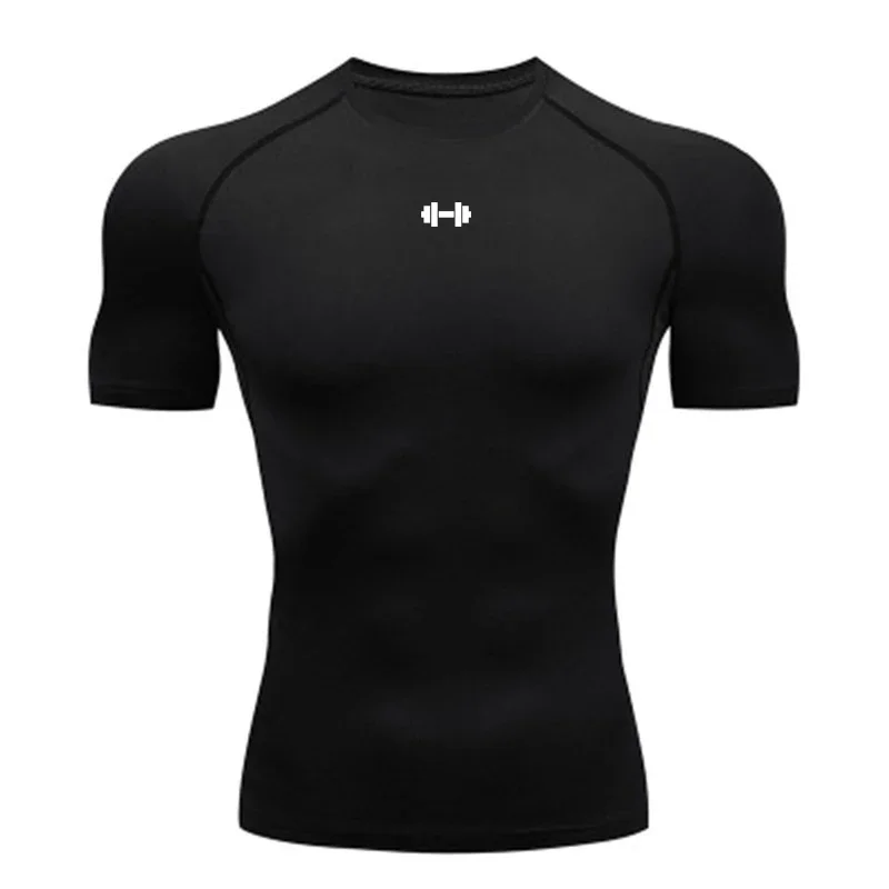 Compression T-Shirt Men's Summer Sportswear Running T-Shirt Elastic Quick Drying Sports Top T-Shirt Gym Dumbbell Exercise Shirt