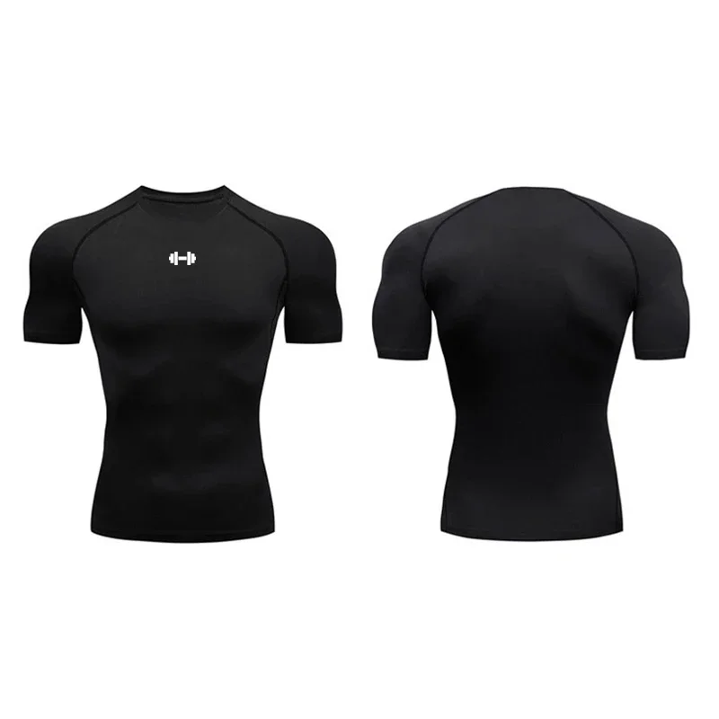Compression T-Shirt Men's Summer Sportswear Running T-Shirt Elastic Quick Drying Sports Top T-Shirt Gym Dumbbell Exercise Shirt