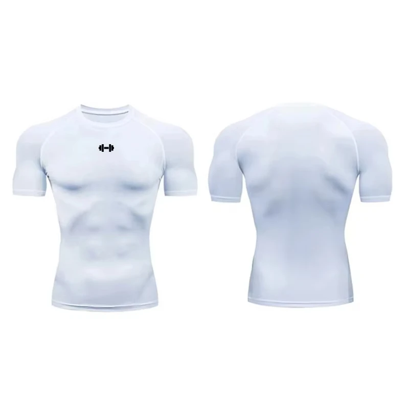 Compression T-Shirt Men's Summer Sportswear Running T-Shirt Elastic Quick Drying Sports Top T-Shirt Gym Dumbbell Exercise Shirt