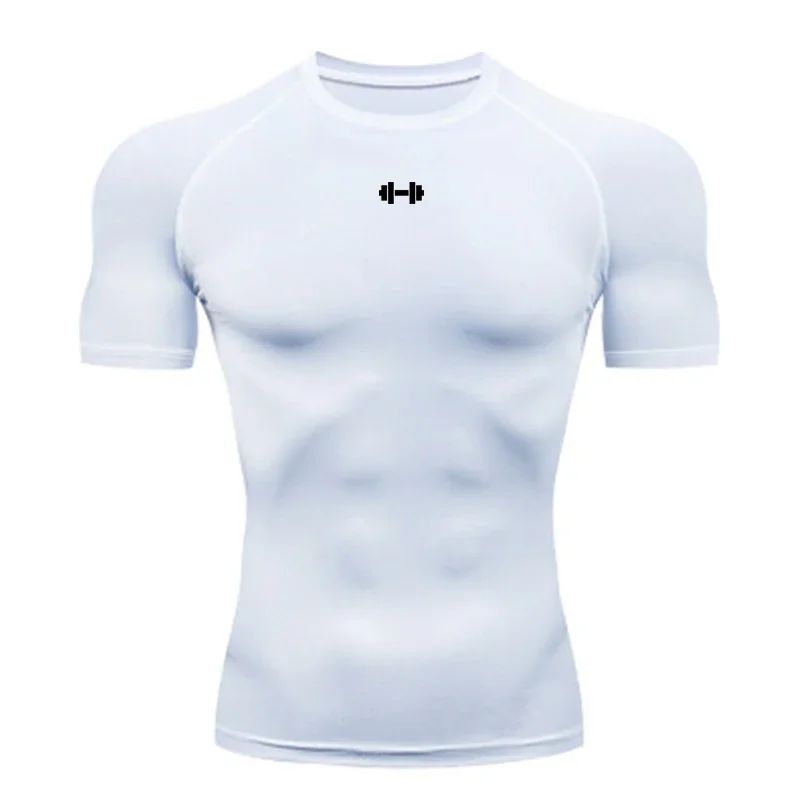 Compression T-Shirt Men's Summer Sportswear Running T-Shirt Elastic Quick Drying Sports Top T-Shirt Gym Dumbbell Exercise Shirt
