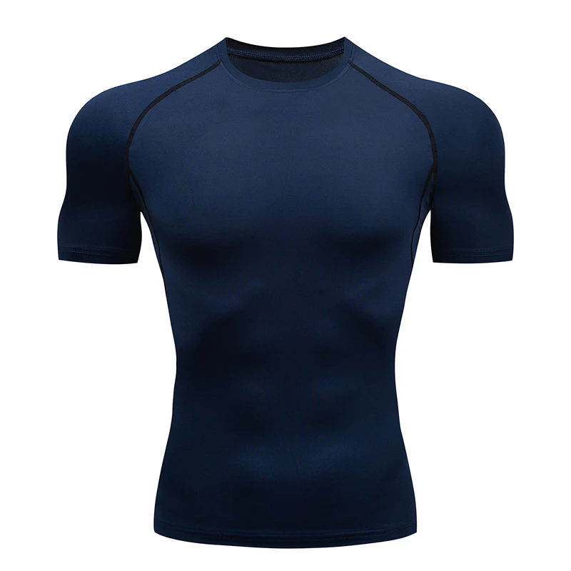 Compression T-Shirt Men's Summer Sportswear Running T-Shirt Elastic Quick Drying Sports Top T-Shirt Gym Dumbbell Exercise Shirt