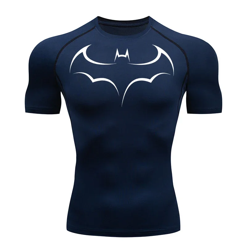 Bat Printed Men's Tight T-Shirt Running Compression T Shirt Gym Fitness Jogging Short Sleeve Male Casual Shirt Tops