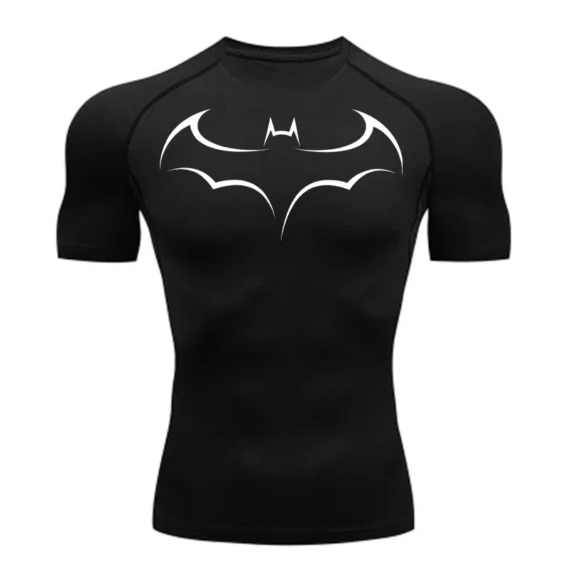 Bat Printed Men's Tight T-Shirt Running Compression T Shirt Gym Fitness Jogging Short Sleeve Male Casual Shirt Tops