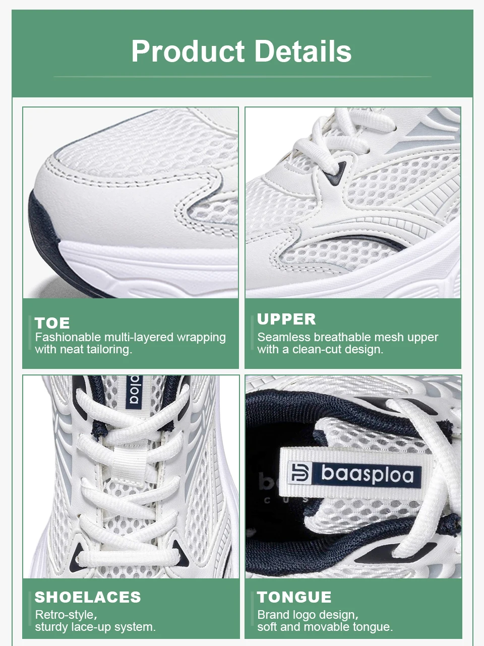 Baasploa Women Running Shoes Lightweight Breathable Sport Shoes For Women Comfort White Sneakers Casual Sneakers Non-Slip