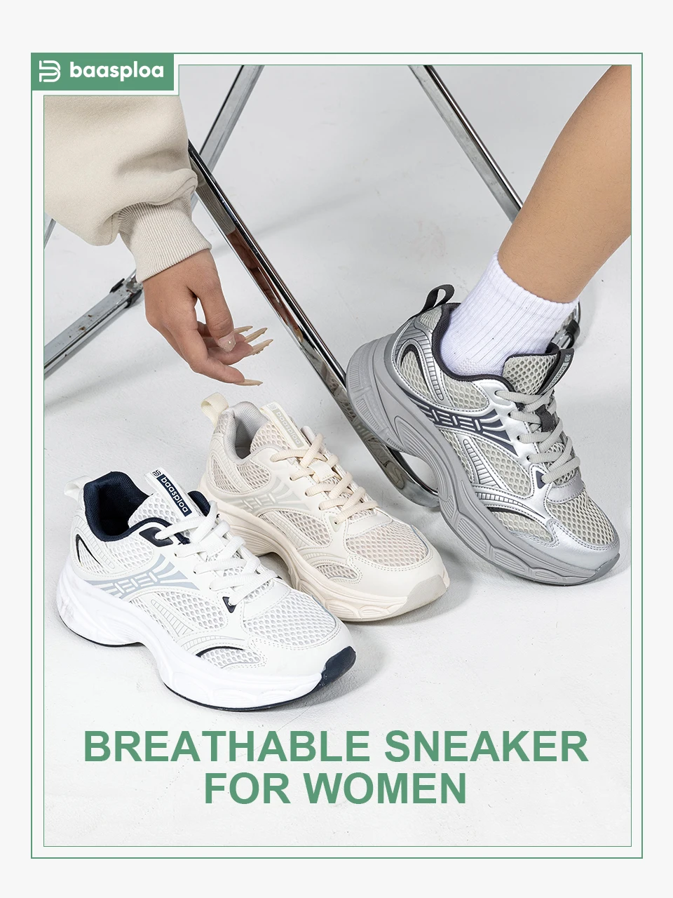 Baasploa Women Running Shoes Lightweight Breathable Sport Shoes For Women Comfort White Sneakers Casual Sneakers Non-Slip