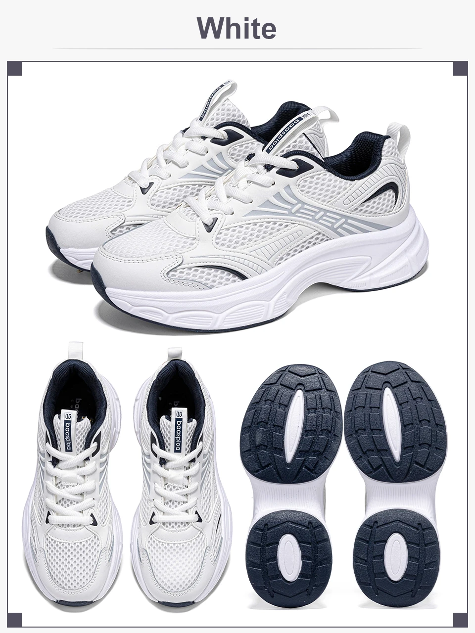 Baasploa Women Running Shoes Lightweight Breathable Sport Shoes For Women Comfort White Sneakers Casual Sneakers Non-Slip