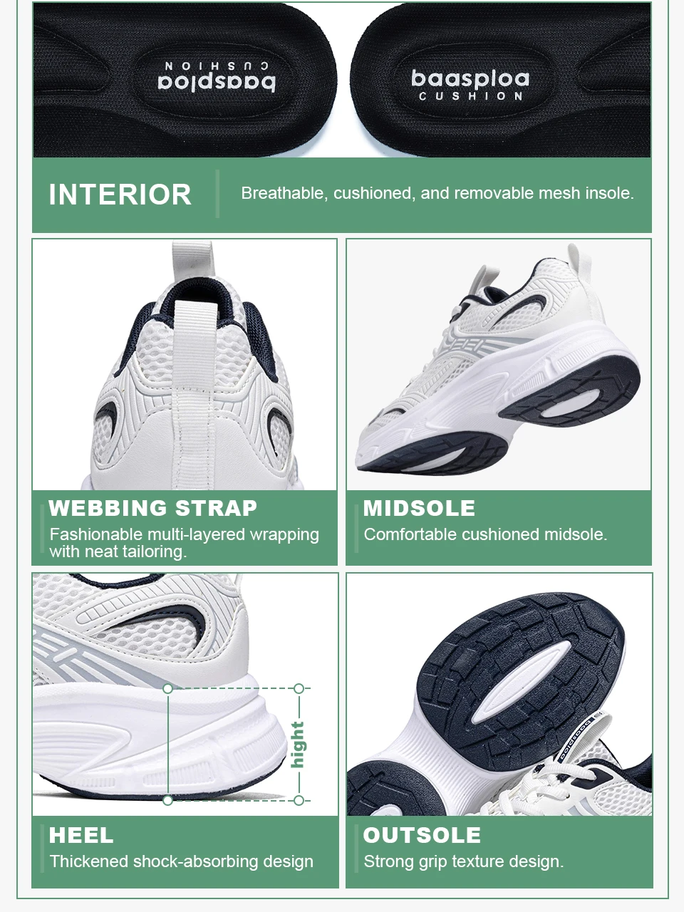 Baasploa Women Running Shoes Lightweight Breathable Sport Shoes For Women Comfort White Sneakers Casual Sneakers Non-Slip