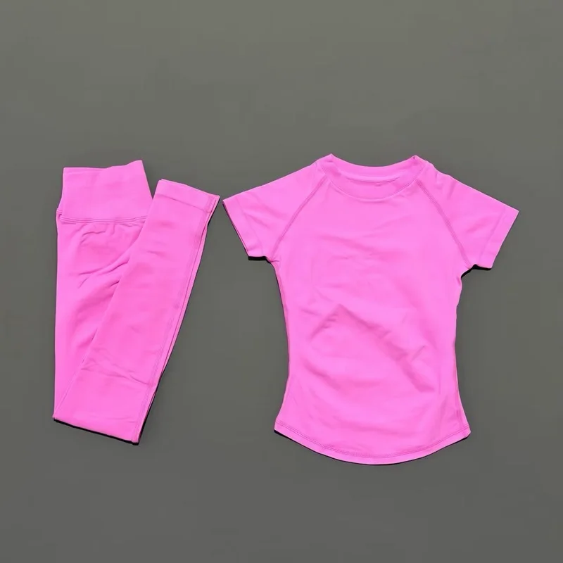 2 Pieces Short Sleeve Sports Set Women Round Neck Breathable Short Sleeve Yoga Sports Leggings Gym Sportswear Workout Sets