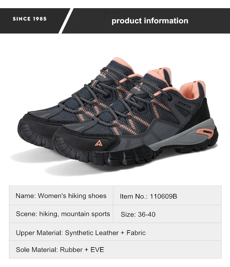 HUMTTO Hiking Shoes for Women Wear-resistant Outdoor Women's Sports Shoes Lace-Up Climbing Trekking Sneakers Woman 110609B