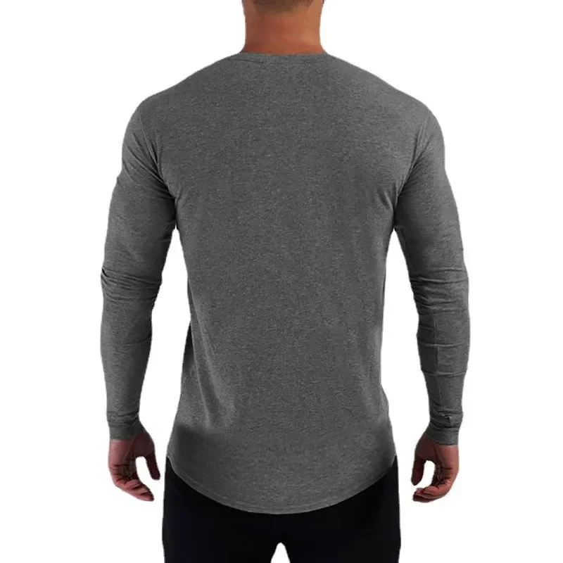 Plain Cotton Breathable Long Sleeve Clothing Gym Fitness Bodybuilding Sport T-shirts Mens Workout Casual Slim Fit Autumn Shirts