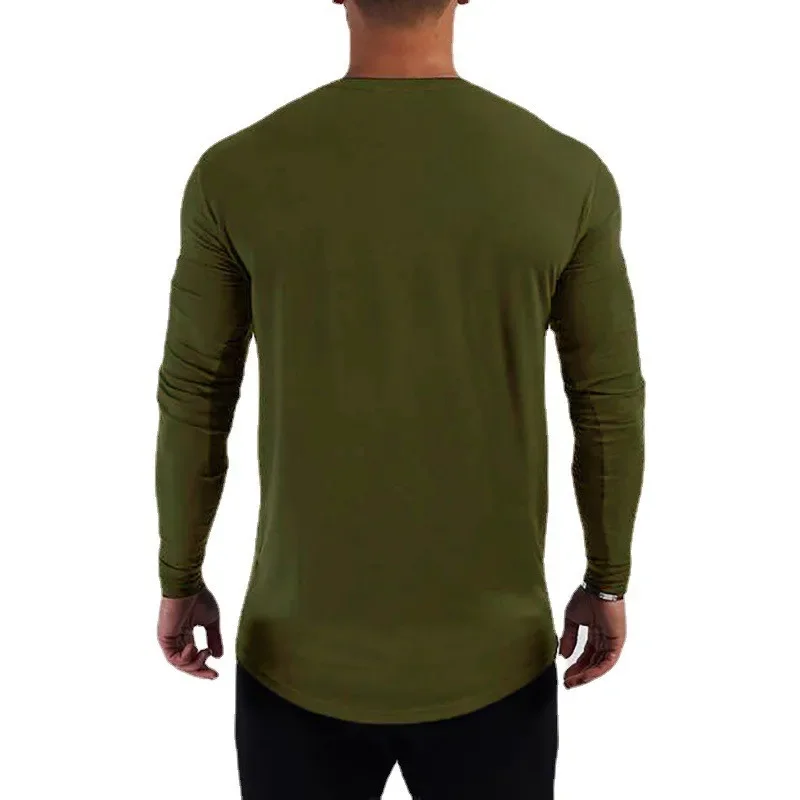 Plain Cotton Breathable Long Sleeve Clothing Gym Fitness Bodybuilding Sport T-shirts Mens Workout Casual Slim Fit Autumn Shirts