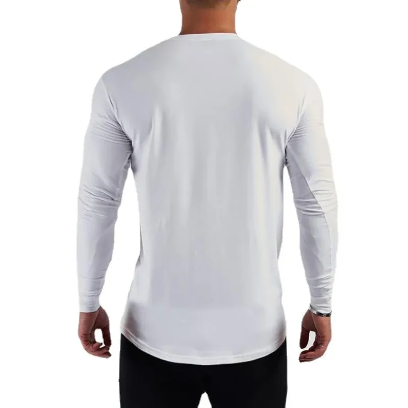Plain Cotton Breathable Long Sleeve Clothing Gym Fitness Bodybuilding Sport T-shirts Mens Workout Casual Slim Fit Autumn Shirts