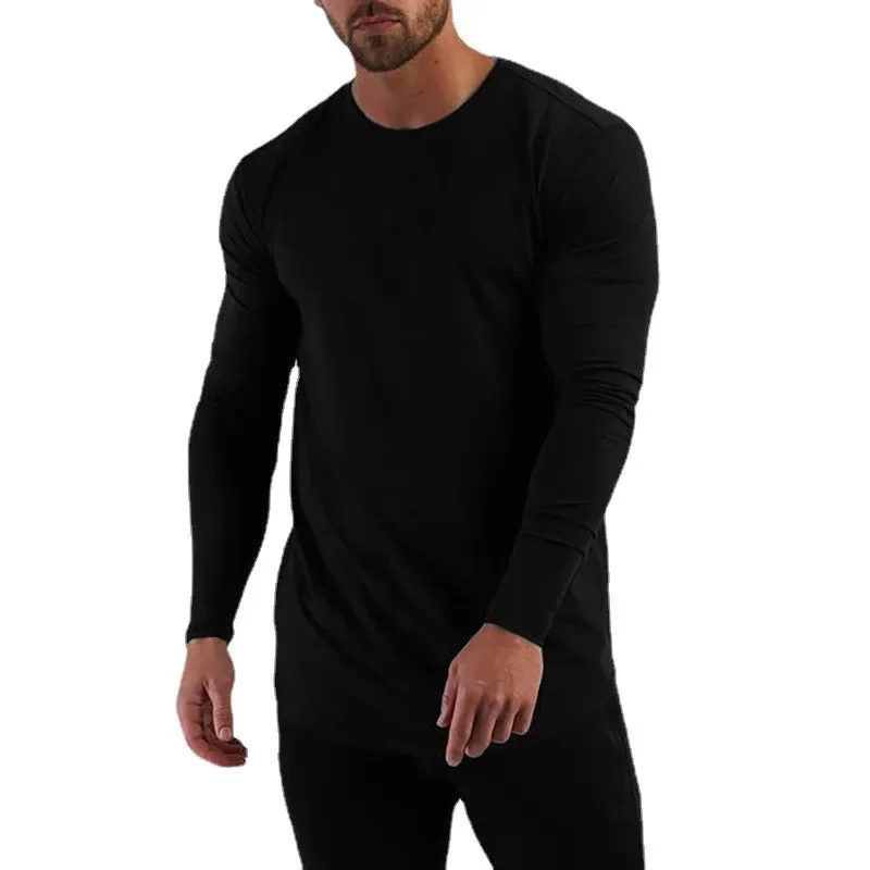 Plain Cotton Breathable Long Sleeve Clothing Gym Fitness Bodybuilding Sport T-shirts Mens Workout Casual Slim Fit Autumn Shirts