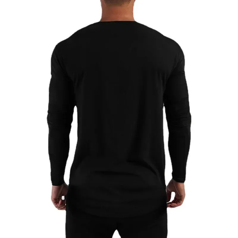 Plain Cotton Breathable Long Sleeve Clothing Gym Fitness Bodybuilding Sport T-shirts Mens Workout Casual Slim Fit Autumn Shirts
