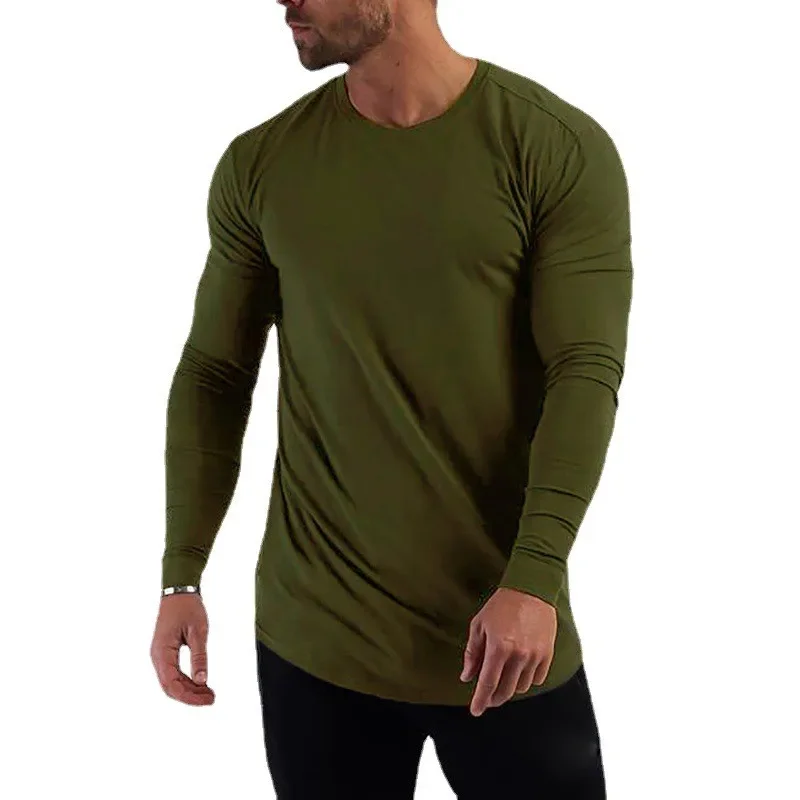Plain Cotton Breathable Long Sleeve Clothing Gym Fitness Bodybuilding Sport T-shirts Mens Workout Casual Slim Fit Autumn Shirts
