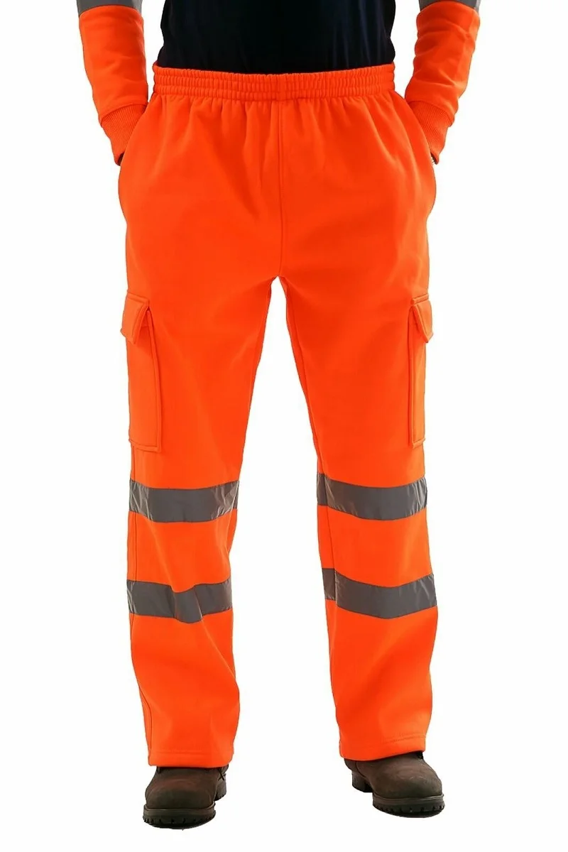 Men's Reflective Warm Fleece Casual Running Pants High Visibility Work Safety Winter Hiking Trousers Bottoms Thick Trekking Ski