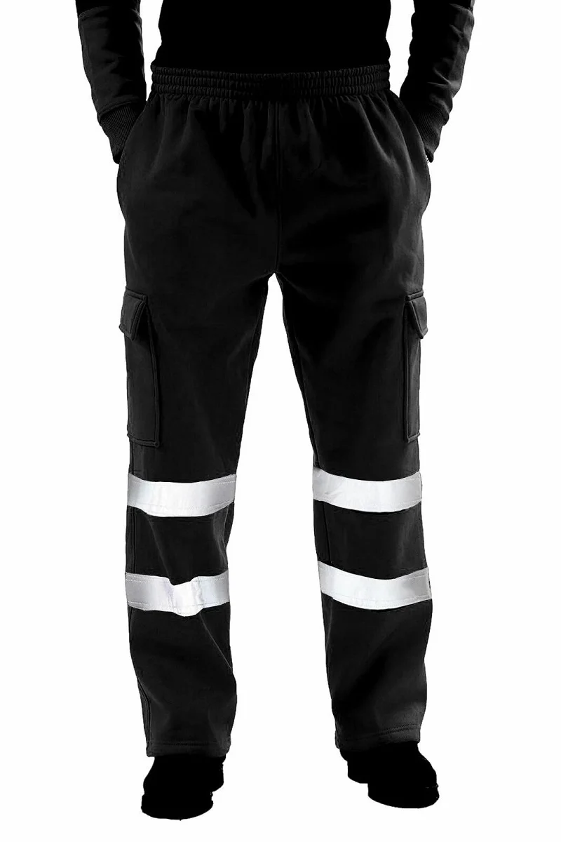 Men's Reflective Warm Fleece Casual Running Pants High Visibility Work Safety Winter Hiking Trousers Bottoms Thick Trekking Ski