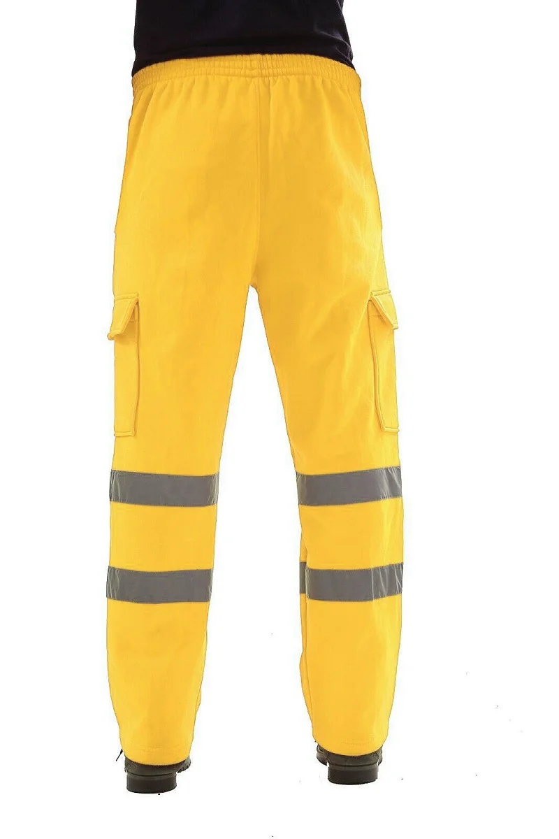 Men's Reflective Warm Fleece Casual Running Pants High Visibility Work Safety Winter Hiking Trousers Bottoms Thick Trekking Ski