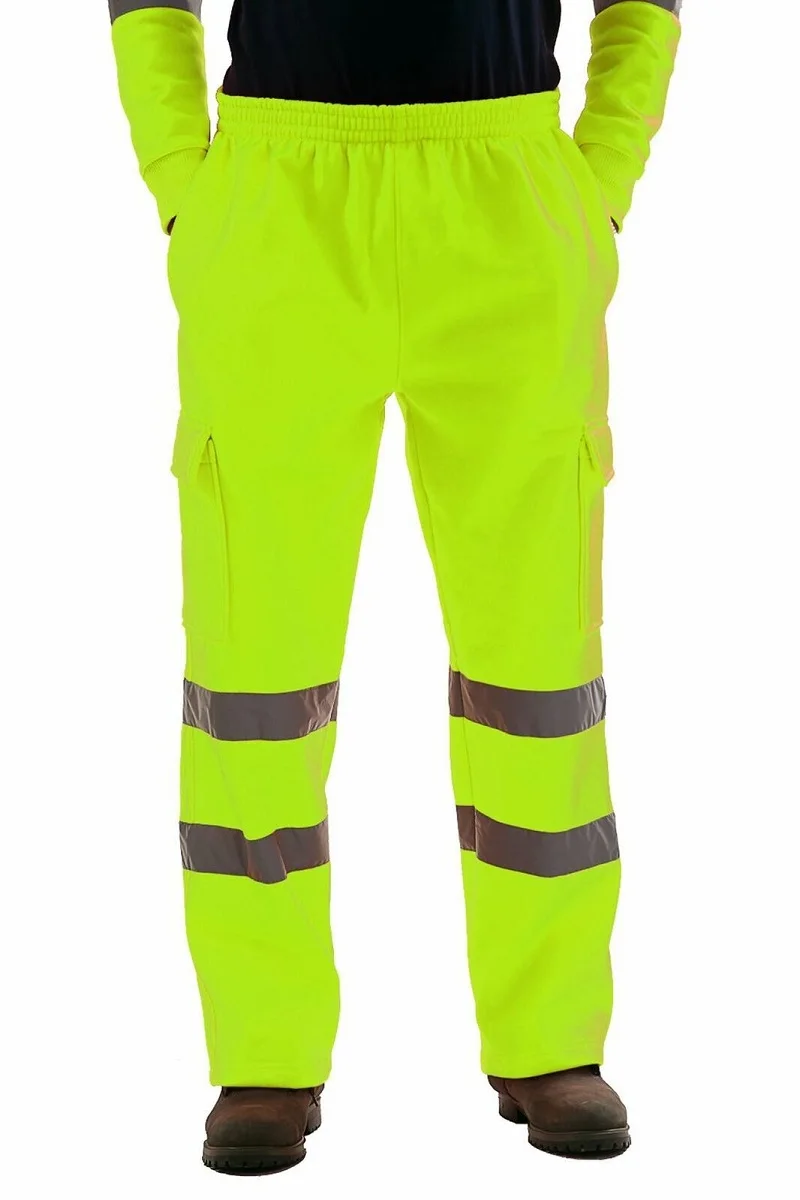 Men's Reflective Warm Fleece Casual Running Pants High Visibility Work Safety Winter Hiking Trousers Bottoms Thick Trekking Ski
