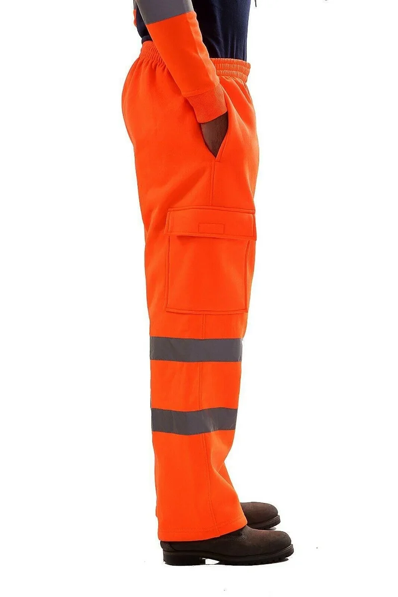 Men's Reflective Warm Fleece Casual Running Pants High Visibility Work Safety Winter Hiking Trousers Bottoms Thick Trekking Ski
