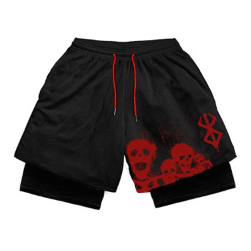 Anime Sports Fitness Running Jogging Performance Shorts Men's Shorts 2 In 1 Bilayer Shorts Print Casual Summer