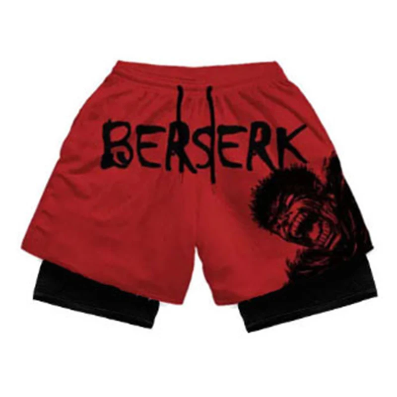 Anime Sports Fitness Running Jogging Performance Shorts Men's Shorts 2 In 1 Bilayer Shorts Print Casual Summer