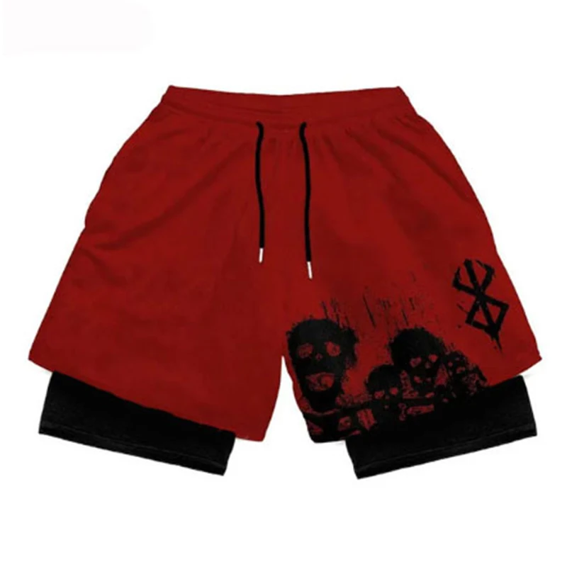 Anime Sports Fitness Running Jogging Performance Shorts Men's Shorts 2 In 1 Bilayer Shorts Print Casual Summer