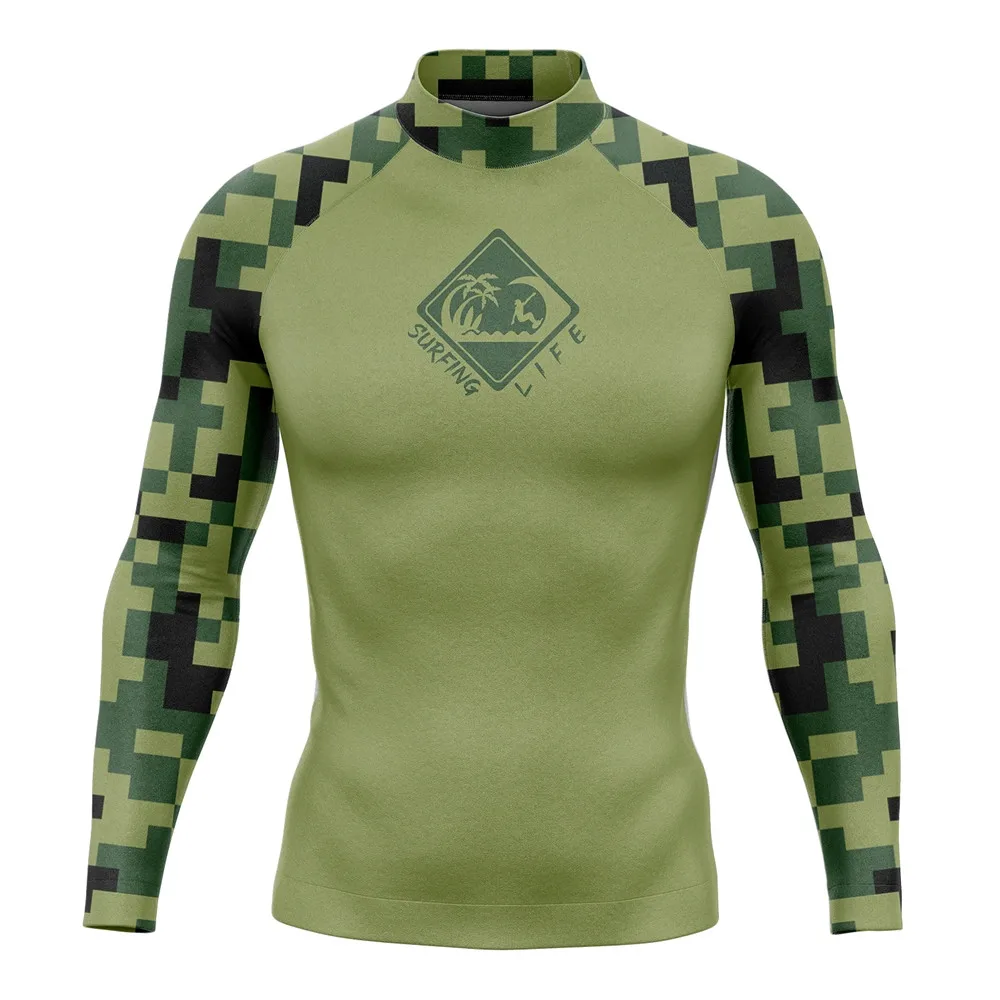 Rash Guard Men's Surfing Long SLeeve Shirts Lycra Surf Traje De Baño Manga Larga Swimsuit Upf 50+ Performance Swimimng Clothing
