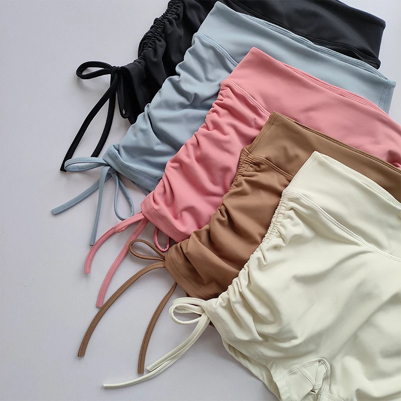 High Waisted Sexy Fitness Shorts Drawstring Straps Quick Drying Running Three Piece Pants Women Peach Buttocks Sports Hot Pants