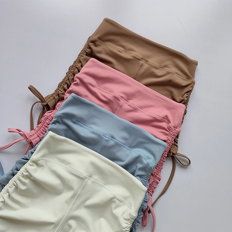 High Waisted Sexy Fitness Shorts Drawstring Straps Quick Drying Running Three Piece Pants Women Peach Buttocks Sports Hot Pants