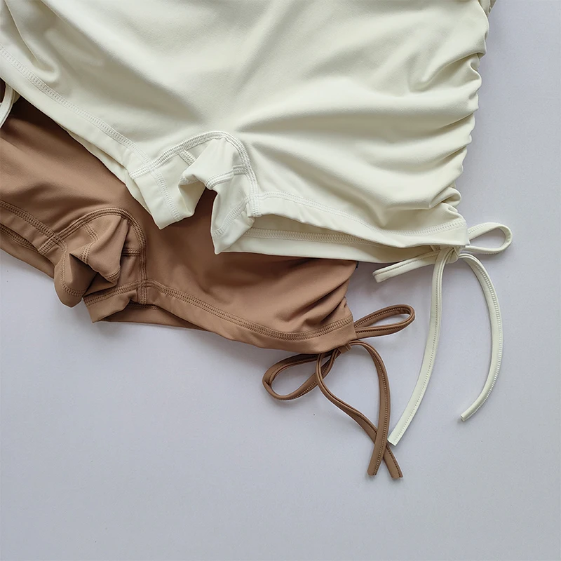 High Waisted Sexy Fitness Shorts Drawstring Straps Quick Drying Running Three Piece Pants Women Peach Buttocks Sports Hot Pants