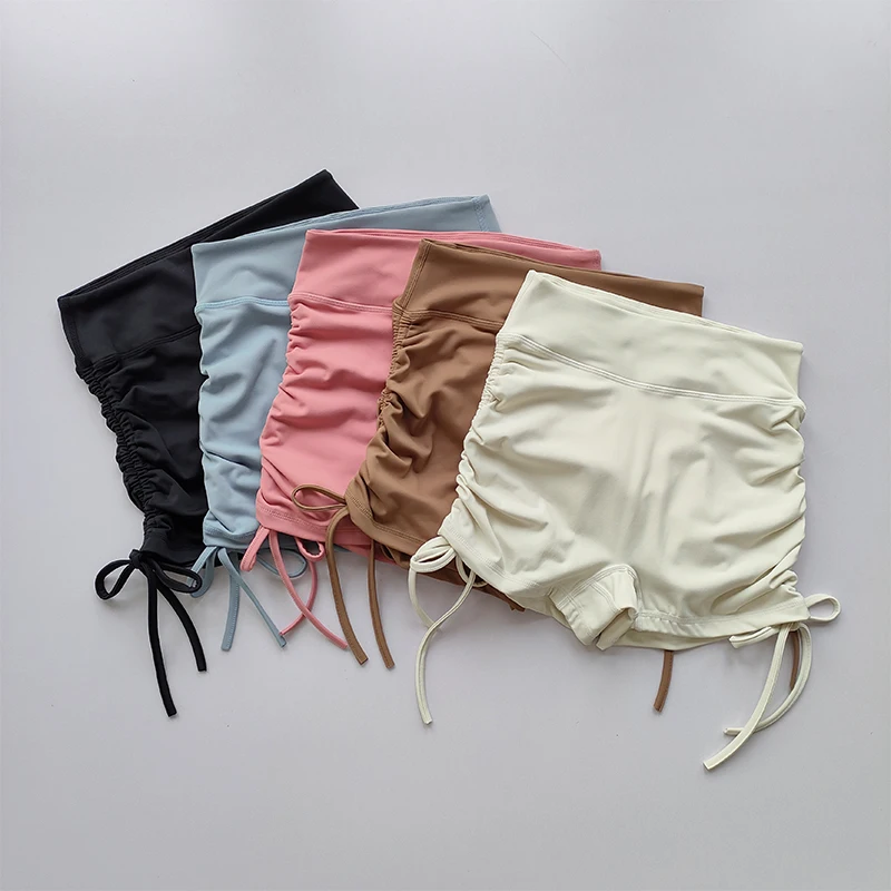 High Waisted Sexy Fitness Shorts Drawstring Straps Quick Drying Running Three Piece Pants Women Peach Buttocks Sports Hot Pants