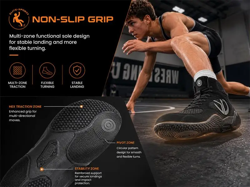 Men Professional Wrestling Boots Breathable Mesh Lightweight Boxing Shoes Non-slip Wear-resisting High Top Fighting  Plus Size