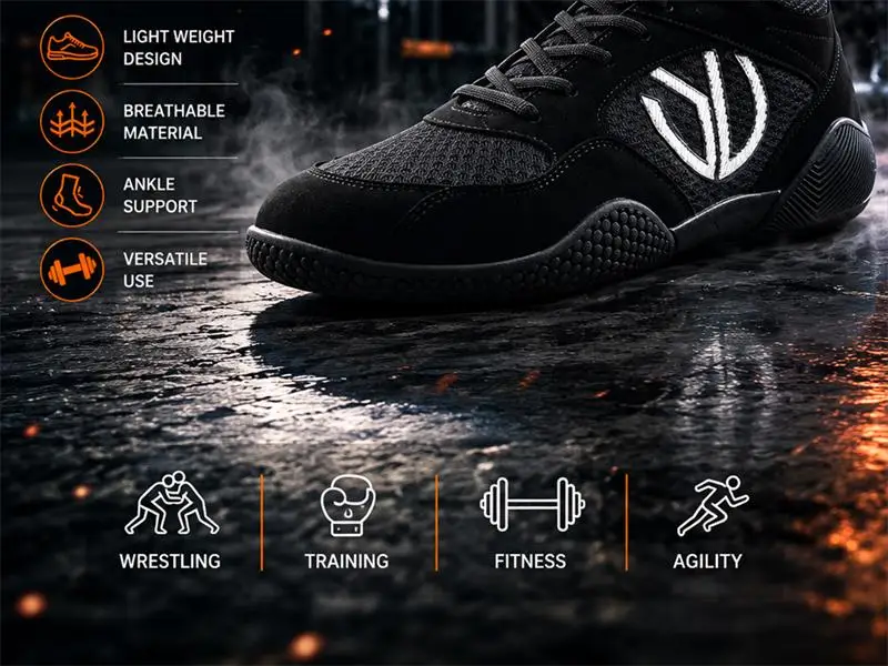 Men Professional Wrestling Boots Breathable Mesh Lightweight Boxing Shoes Non-slip Wear-resisting High Top Fighting  Plus Size